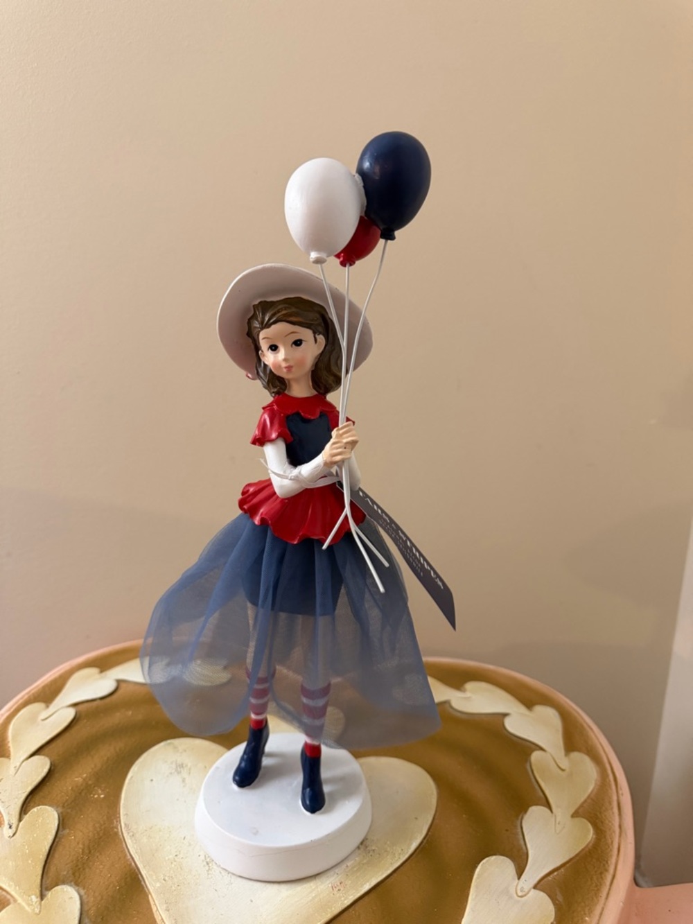 Stars & Stripes Red, White & Blue Resin 4th of July Girl with Skirt & Balloons